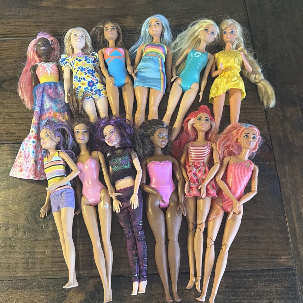 Lot of 12 Barbie Fashion Dolls Mixed Styles Bodies Hair Outfits Mattel